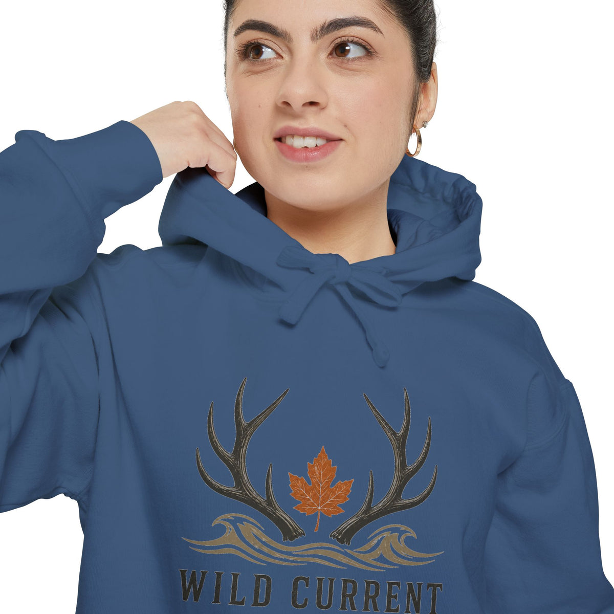 Wild Current Antler Hoodie — Rustic Maple Leaf Outdoor Sweatshirt