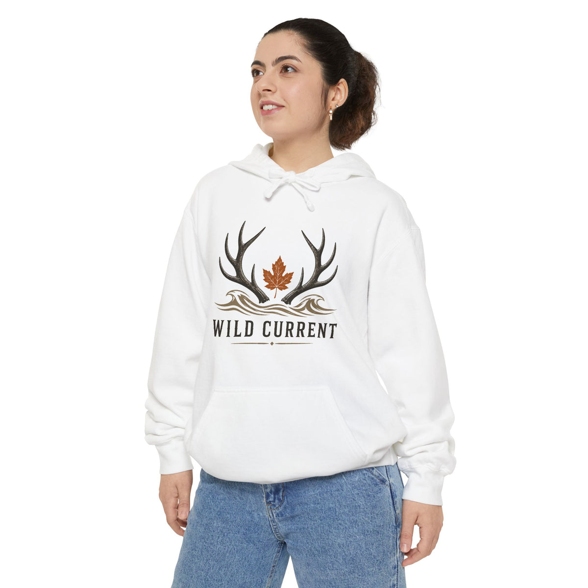 Wild Current Antler Hoodie — Rustic Maple Leaf Outdoor Sweatshirt
