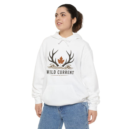 Wild Current Antler Hoodie — Rustic Maple Leaf Outdoor Sweatshirt
