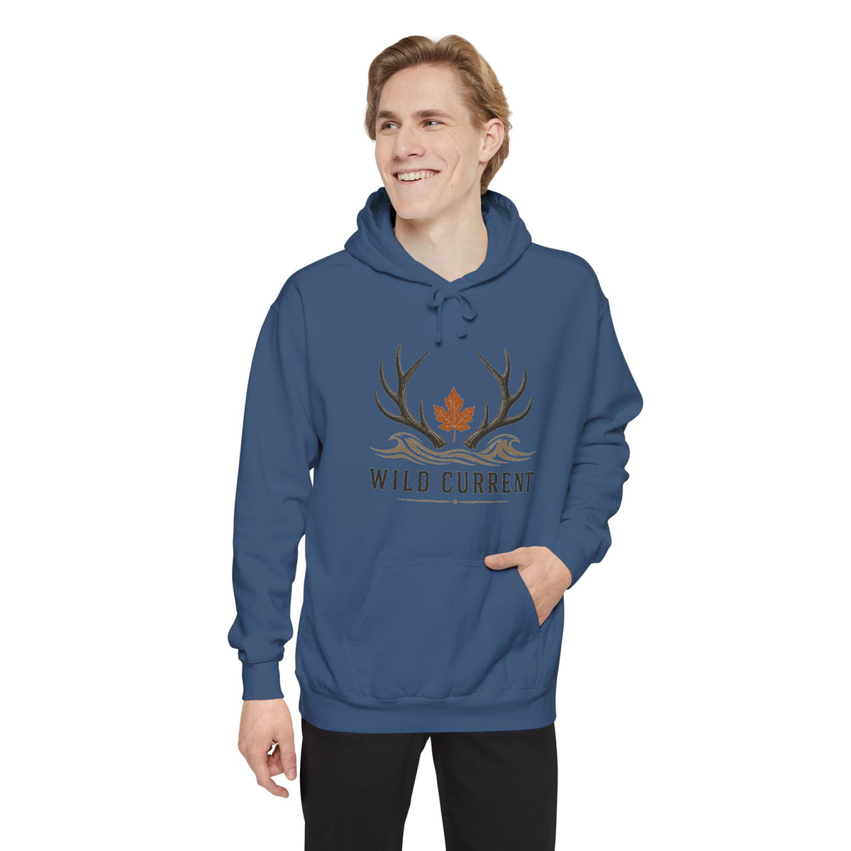 Wild Current Antler Hoodie — Rustic Maple Leaf Outdoor Sweatshirt