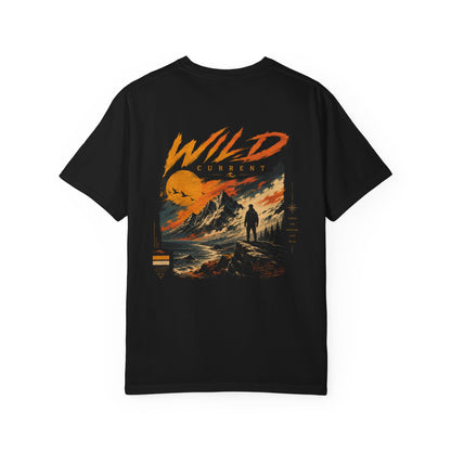 Wild Current Graphic T-Shirt — Retro Mountain Sunset Tee
