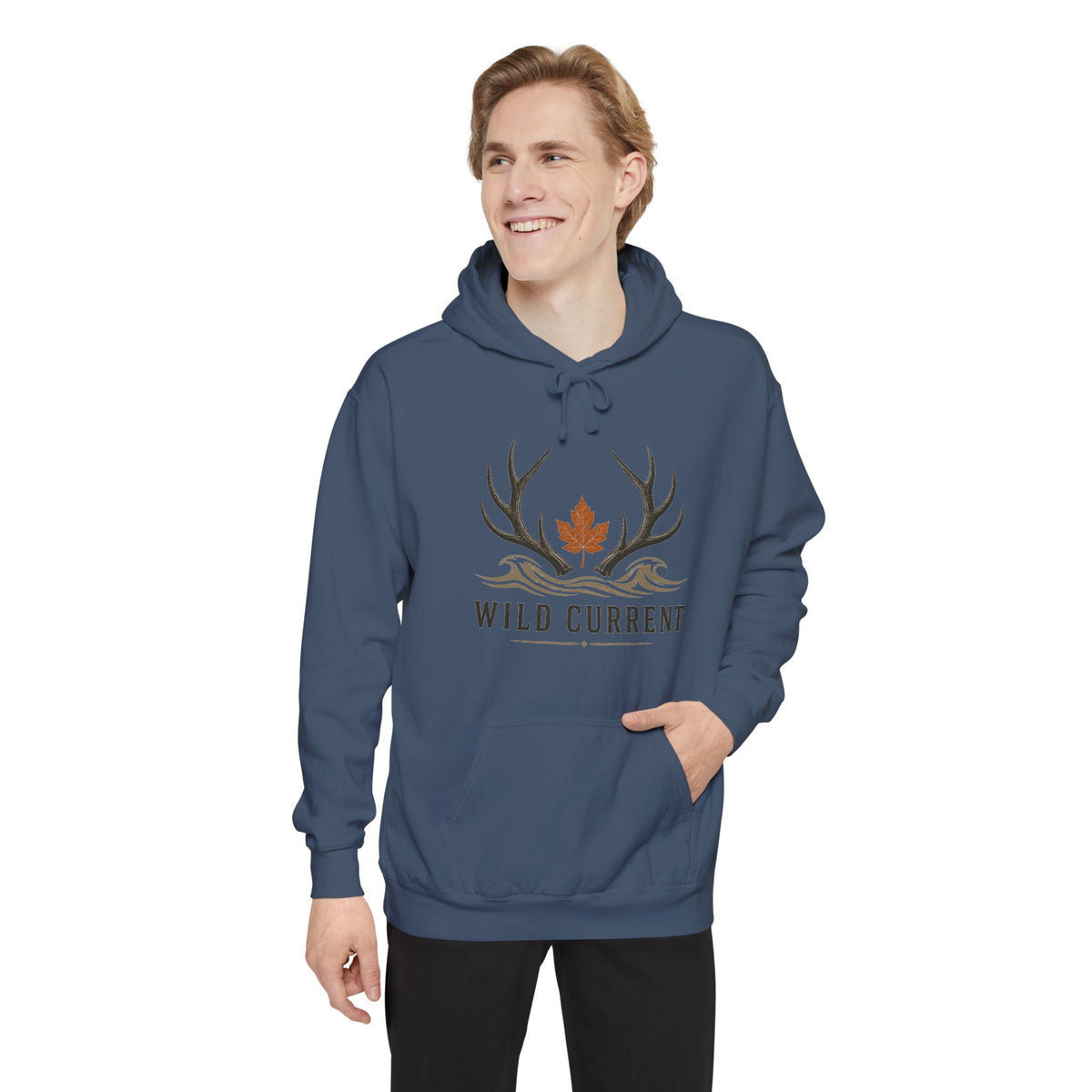 Wild Current Antler Hoodie — Rustic Maple Leaf Outdoor Sweatshirt