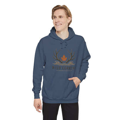 Wild Current Antler Hoodie — Rustic Maple Leaf Outdoor Sweatshirt
