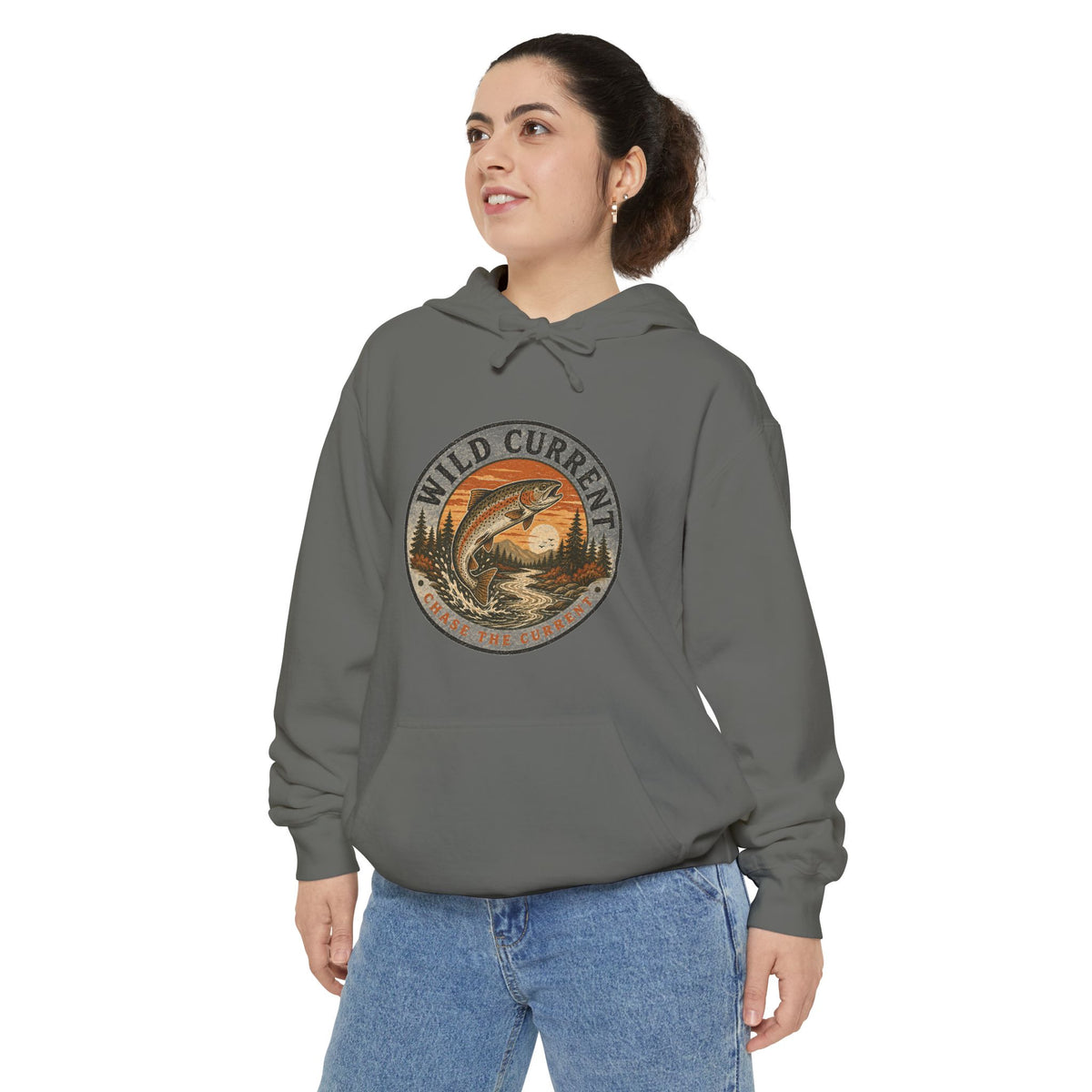 Wild Current Hoodie — Vintage Salmon Fishing Graphic