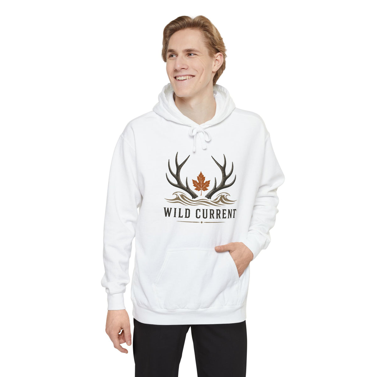 Wild Current Antler Hoodie — Rustic Maple Leaf Outdoor Sweatshirt
