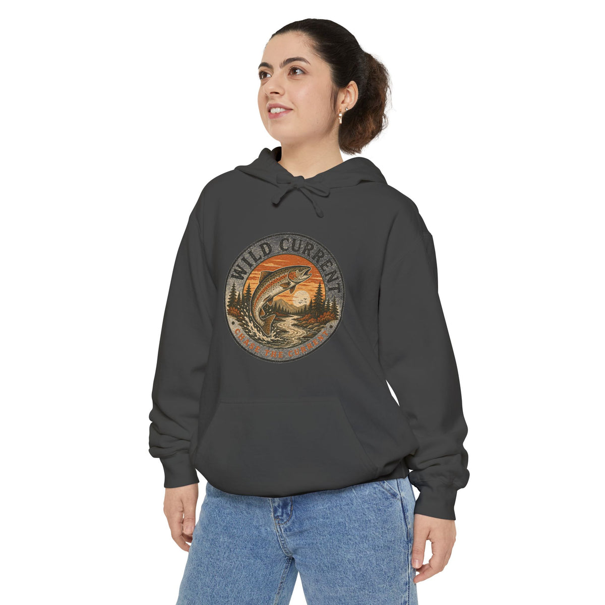 Wild Current Hoodie — Vintage Salmon Fishing Graphic