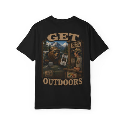Get Outdoors T-Shirt — Vintage Ranger Station Bear Poster