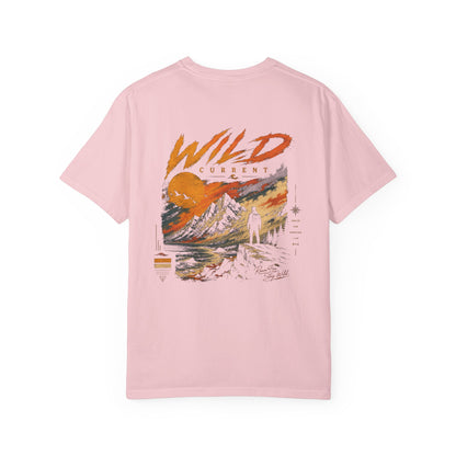 Wild Current Graphic T-Shirt — Retro Mountain Sunset Tee