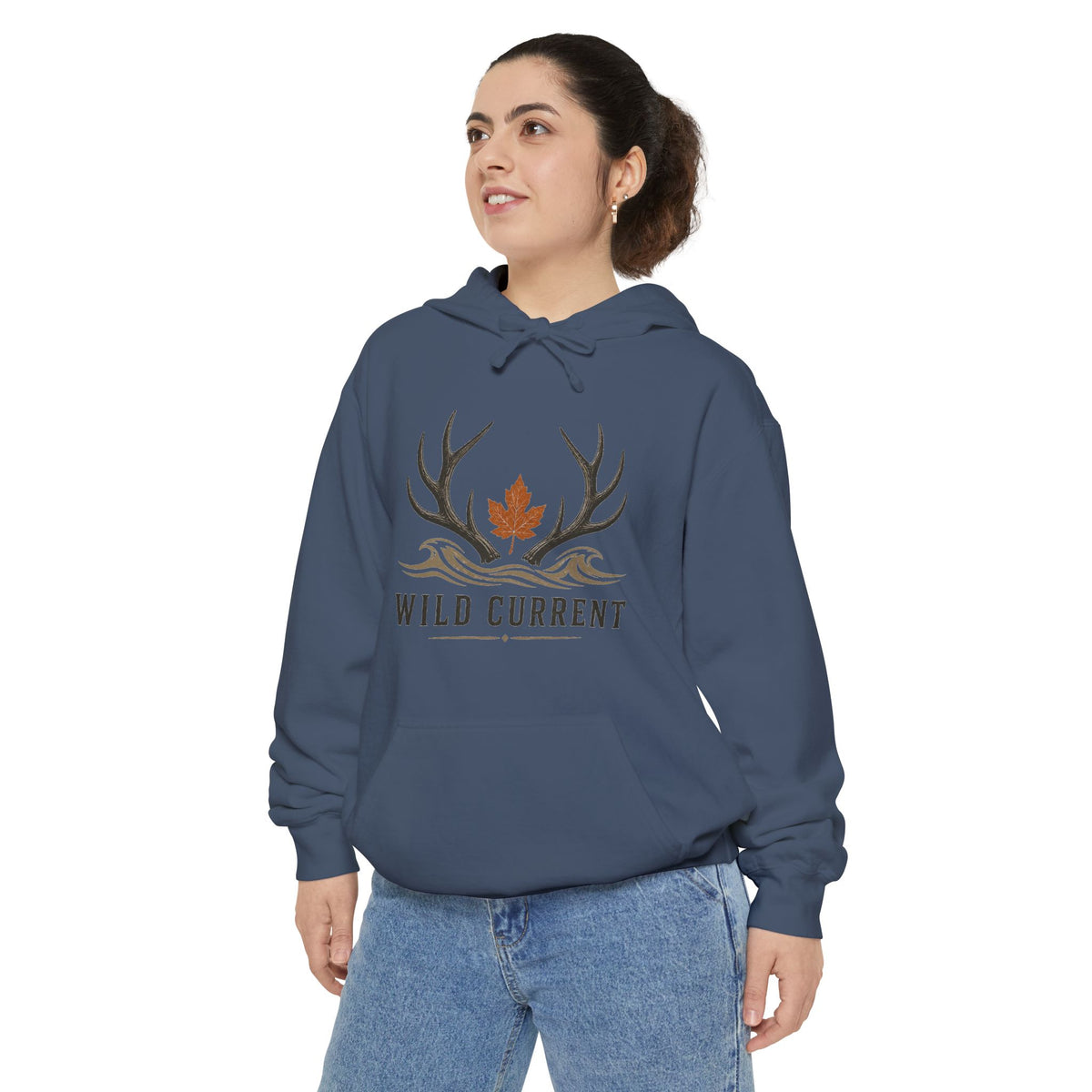 Wild Current Antler Hoodie — Rustic Maple Leaf Outdoor Sweatshirt
