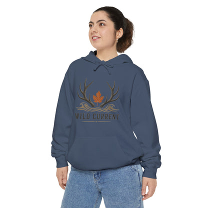 Wild Current Antler Hoodie — Rustic Maple Leaf Outdoor Sweatshirt