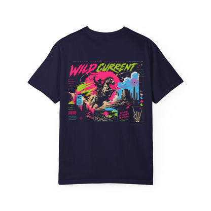 Wild Current Graphic T-Shirt — Retro Surf Skate Art Front & Back