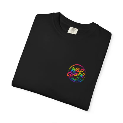 Wild Current Graphic T-Shirt — Retro Surf Skate Art Front & Back