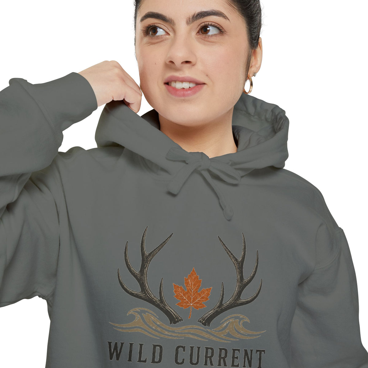 Wild Current Antler Hoodie — Rustic Maple Leaf Outdoor Sweatshirt