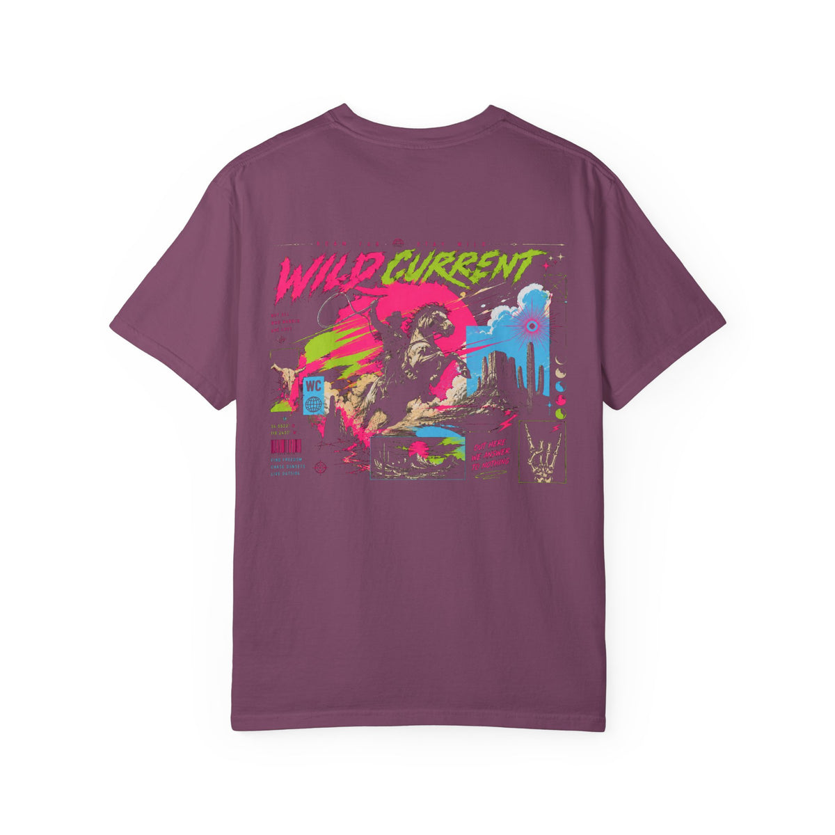 Wild Current Graphic T-Shirt — Retro Surf Skate Art Front & Back