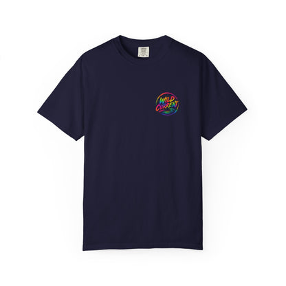 Wild Current Graphic T-Shirt — Retro Surf Skate Art Front & Back