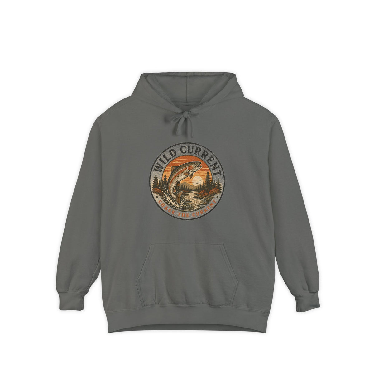 Wild Current Hoodie — Vintage Salmon Fishing Graphic