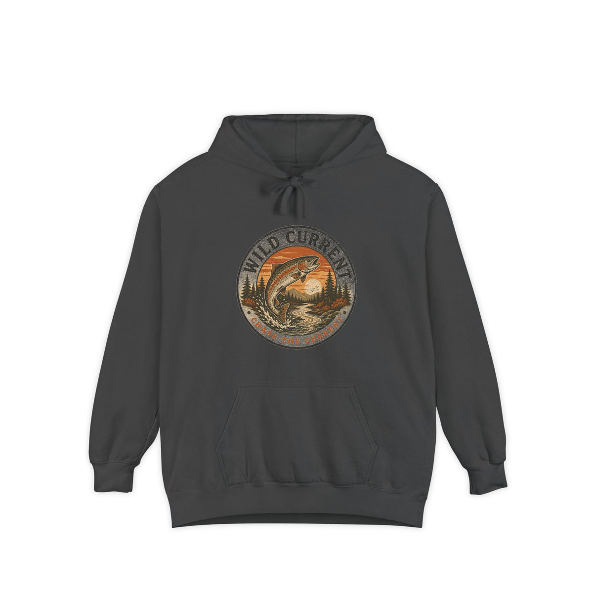 Wild Current Hoodie — Vintage Salmon Fishing Graphic