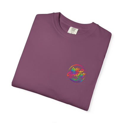Wild Current Graphic T-Shirt — Retro Surf Skate Art Front & Back