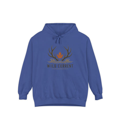 Wild Current Antler Hoodie — Rustic Maple Leaf Outdoor Sweatshirt