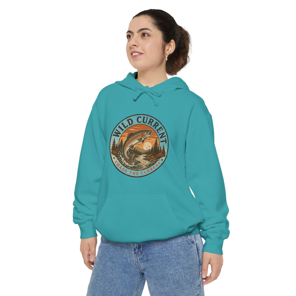 Wild Current Hoodie — Vintage Salmon Fishing Graphic