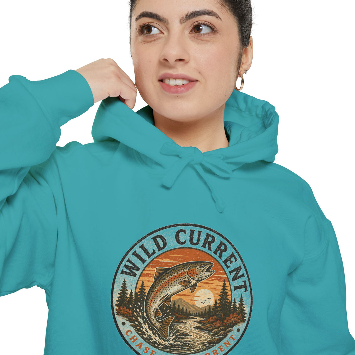 Wild Current Hoodie — Vintage Salmon Fishing Graphic