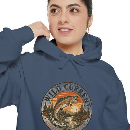 Wild Current Hoodie — Vintage Salmon Fishing Graphic