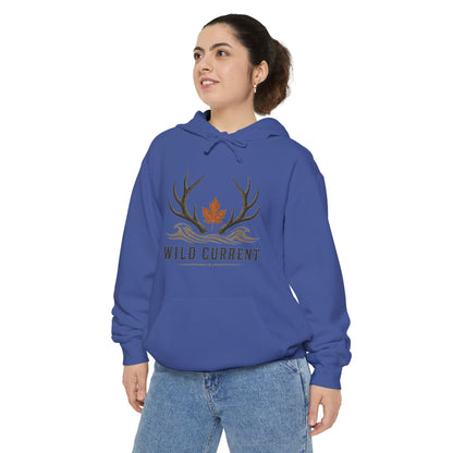 Wild Current Antler Hoodie — Rustic Maple Leaf Outdoor Sweatshirt