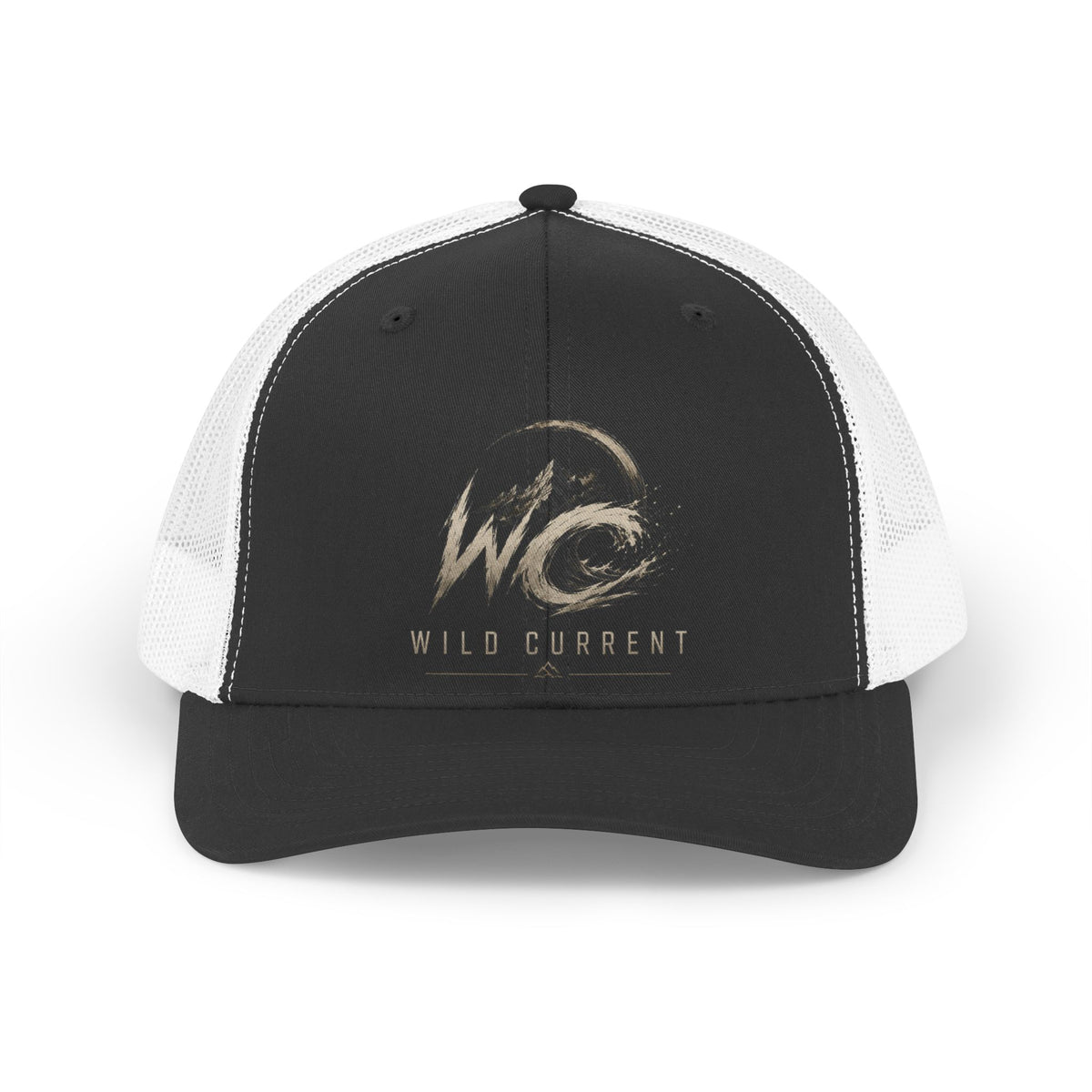 Wild Current Trucker Hat — Retro Distressed 'WC' Logo Mesh Cap