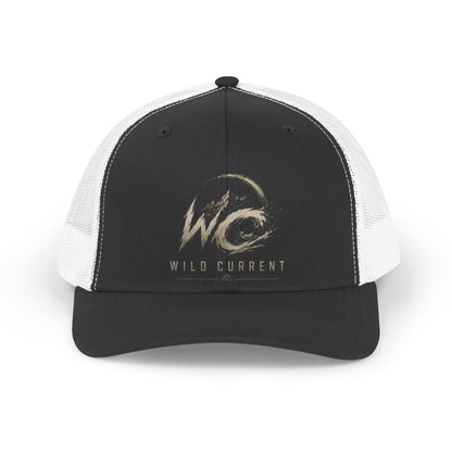 Wild Current Trucker Hat — Retro Distressed 'WC' Logo Mesh Cap