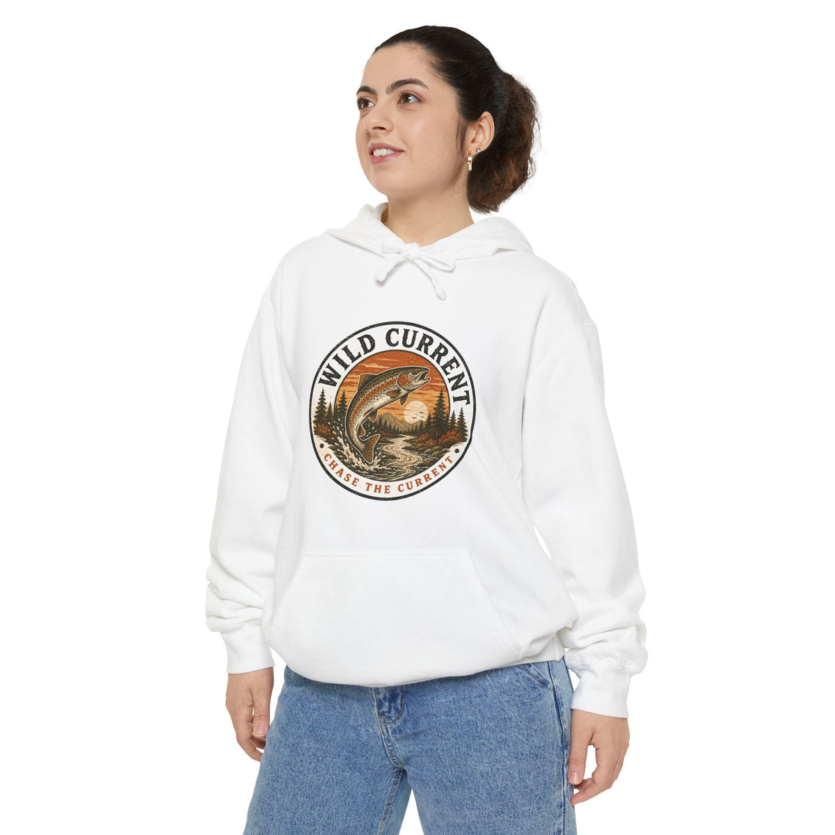 Wild Current Hoodie — Vintage Salmon Fishing Graphic
