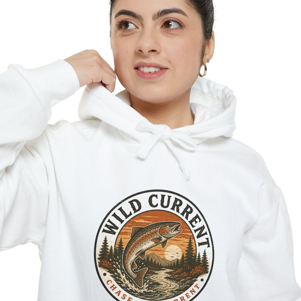 Wild Current Hoodie — Vintage Salmon Fishing Graphic