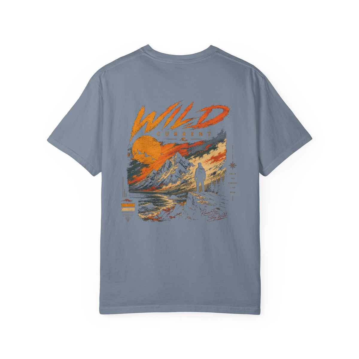 Wild Current Graphic T-Shirt — Retro Mountain Sunset Tee