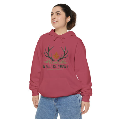 Wild Current Antler Hoodie — Rustic Maple Leaf Outdoor Sweatshirt
