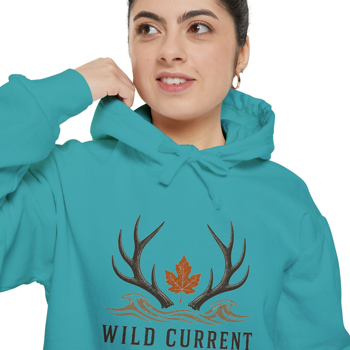 Wild Current Antler Hoodie — Rustic Maple Leaf Outdoor Sweatshirt