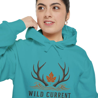 Wild Current Antler Hoodie — Rustic Maple Leaf Outdoor Sweatshirt