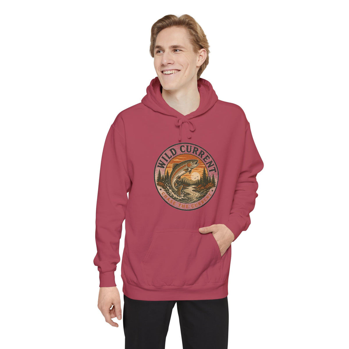Wild Current Hoodie — Vintage Salmon Fishing Graphic