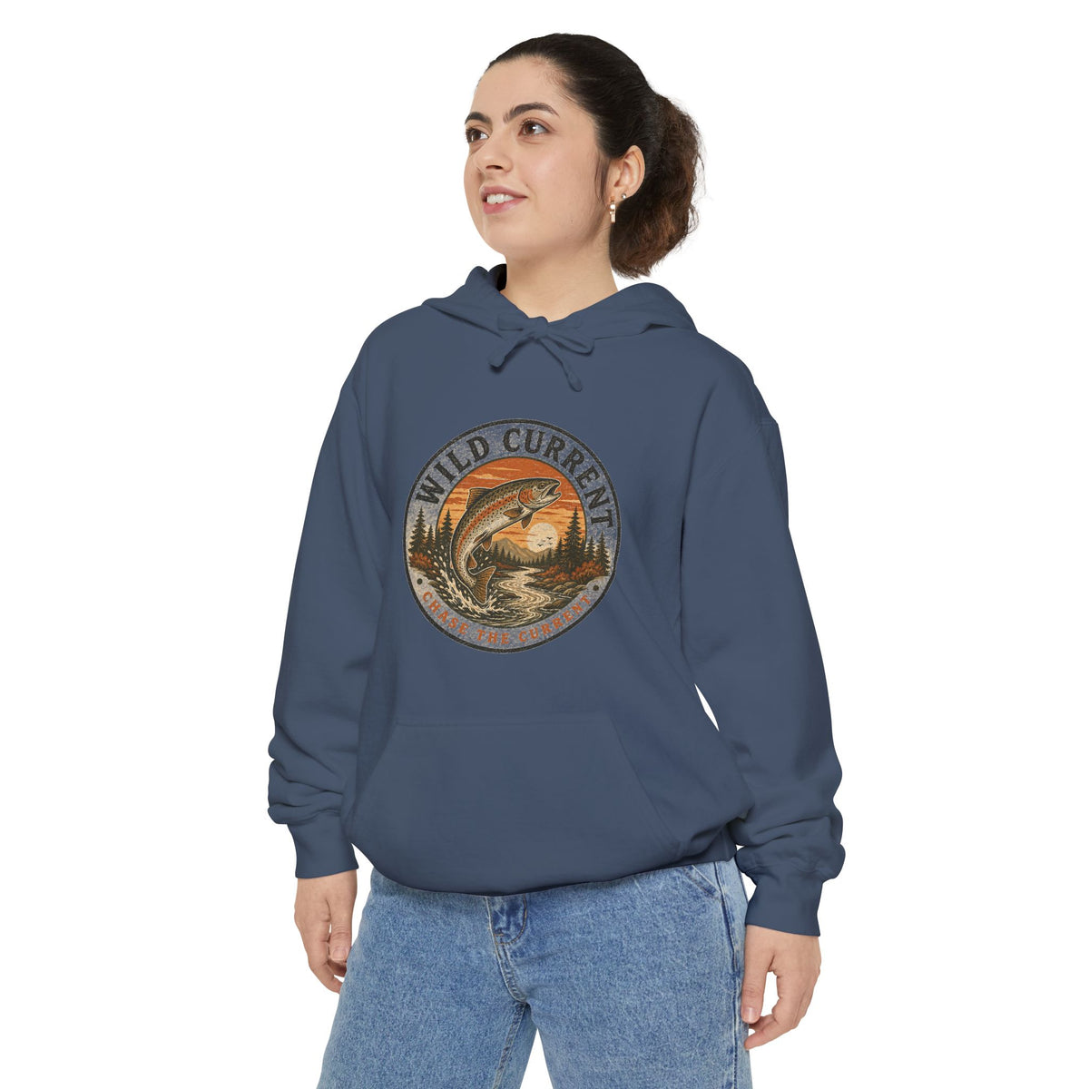 Wild Current Hoodie — Vintage Salmon Fishing Graphic