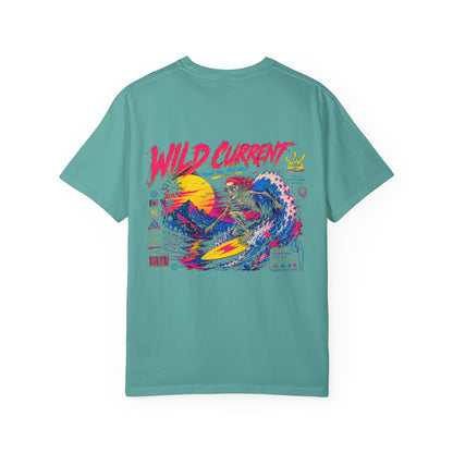 Wild Current Surf Wave T-Shirt — Retro Sunset Graphic Tee