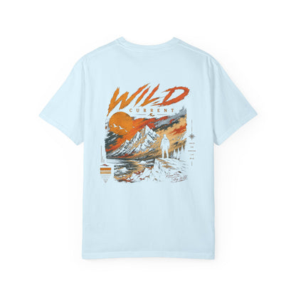 Wild Current Graphic T-Shirt — Retro Mountain Sunset Tee