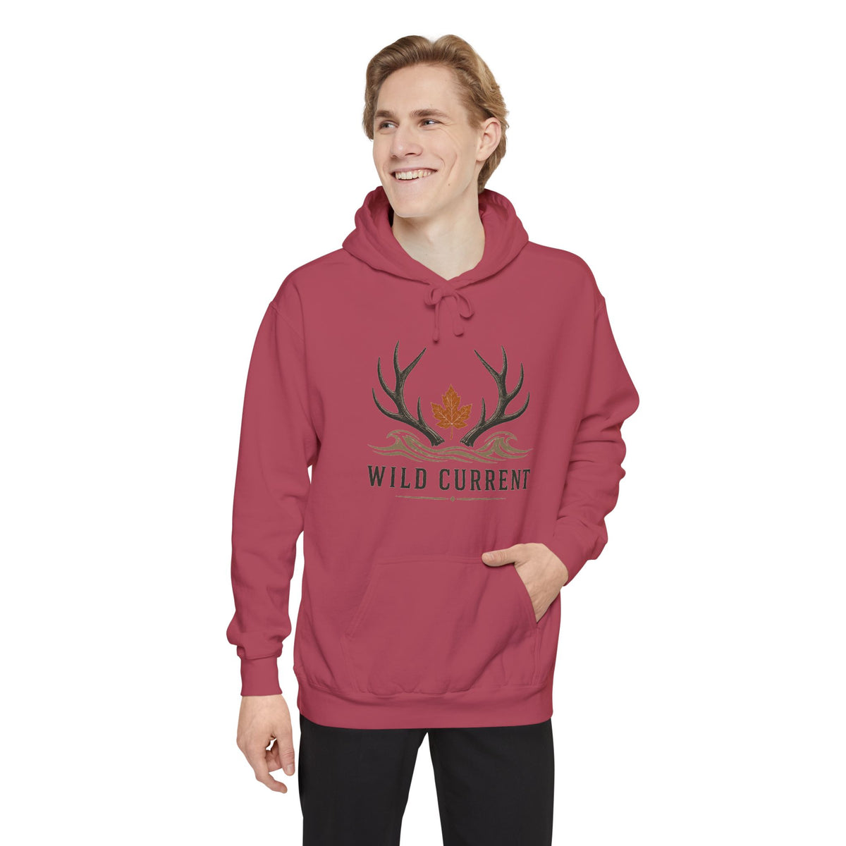 Wild Current Antler Hoodie — Rustic Maple Leaf Outdoor Sweatshirt