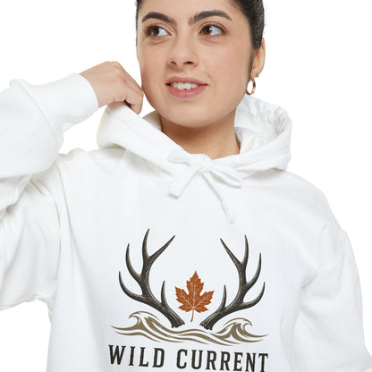 Wild Current Antler Hoodie — Rustic Maple Leaf Outdoor Sweatshirt
