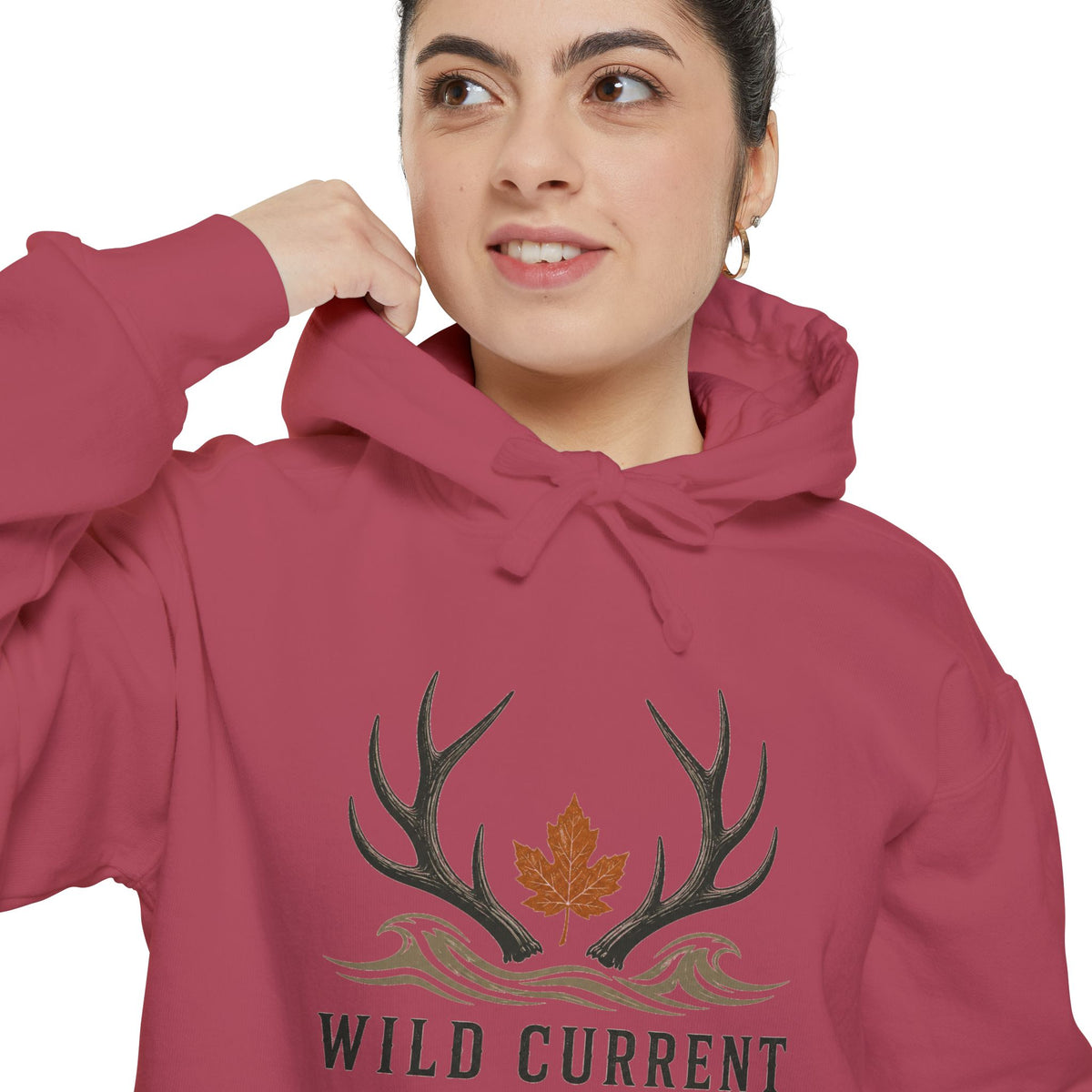 Wild Current Antler Hoodie — Rustic Maple Leaf Outdoor Sweatshirt