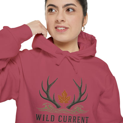 Wild Current Antler Hoodie — Rustic Maple Leaf Outdoor Sweatshirt