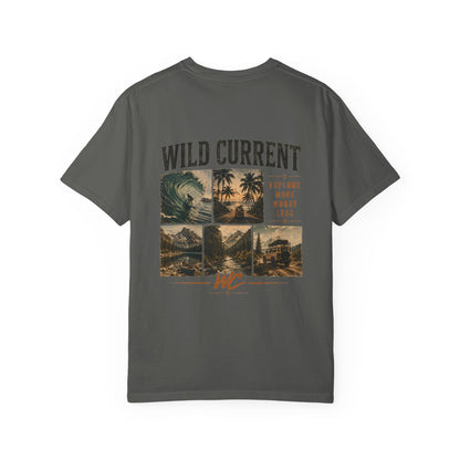 Wild Current Surf Vibes T‑Shirt — 'Explore More Worry Less' Graphic Tee