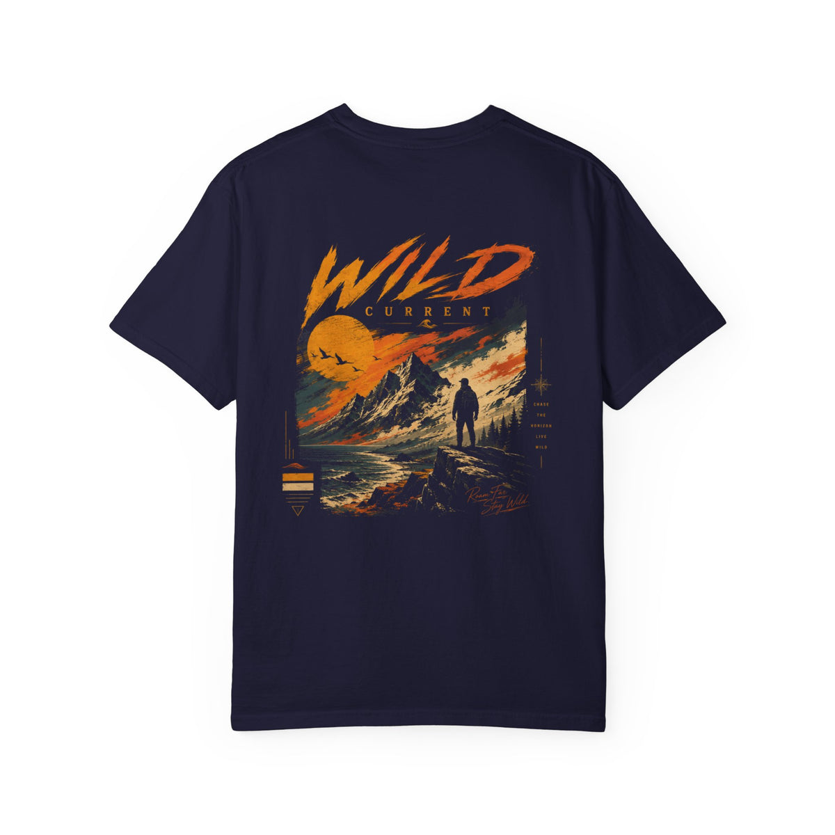 Wild Current Graphic T-Shirt — Retro Mountain Sunset Tee