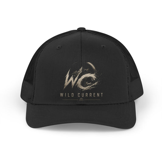 Wild Current Trucker Hat — Retro Distressed 'WC' Logo Mesh Cap