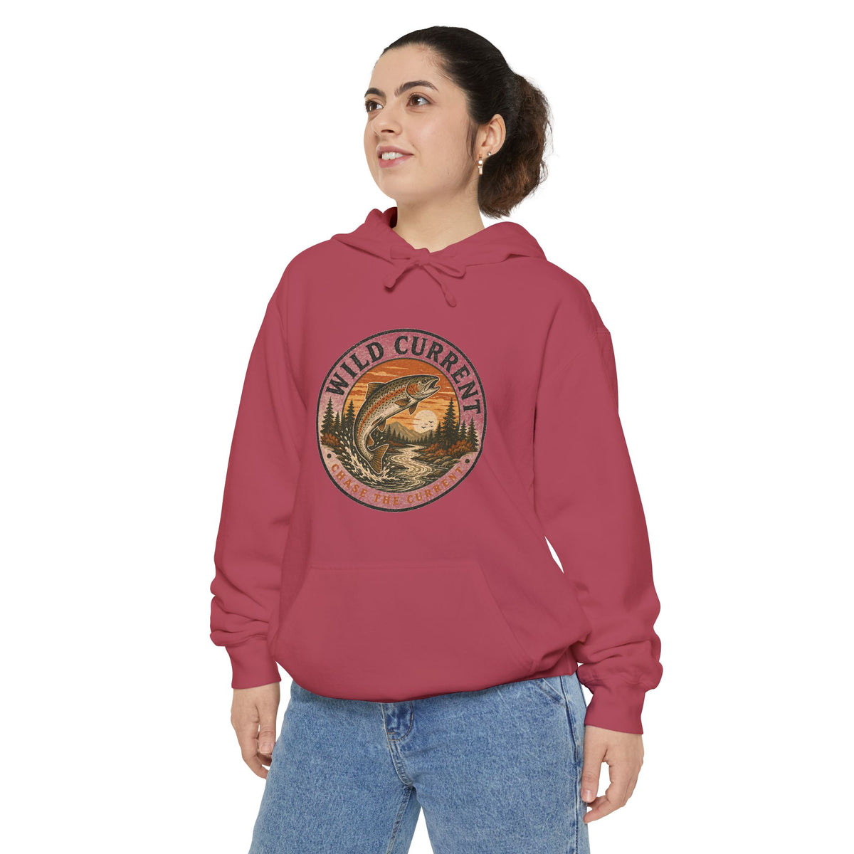 Wild Current Hoodie — Vintage Salmon Fishing Graphic