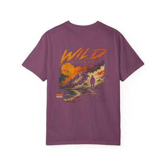 Wild Current Graphic T-Shirt — Retro Mountain Sunset Tee