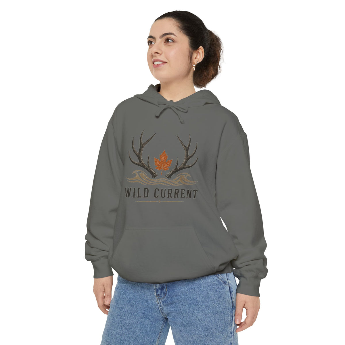 Wild Current Antler Hoodie — Rustic Maple Leaf Outdoor Sweatshirt