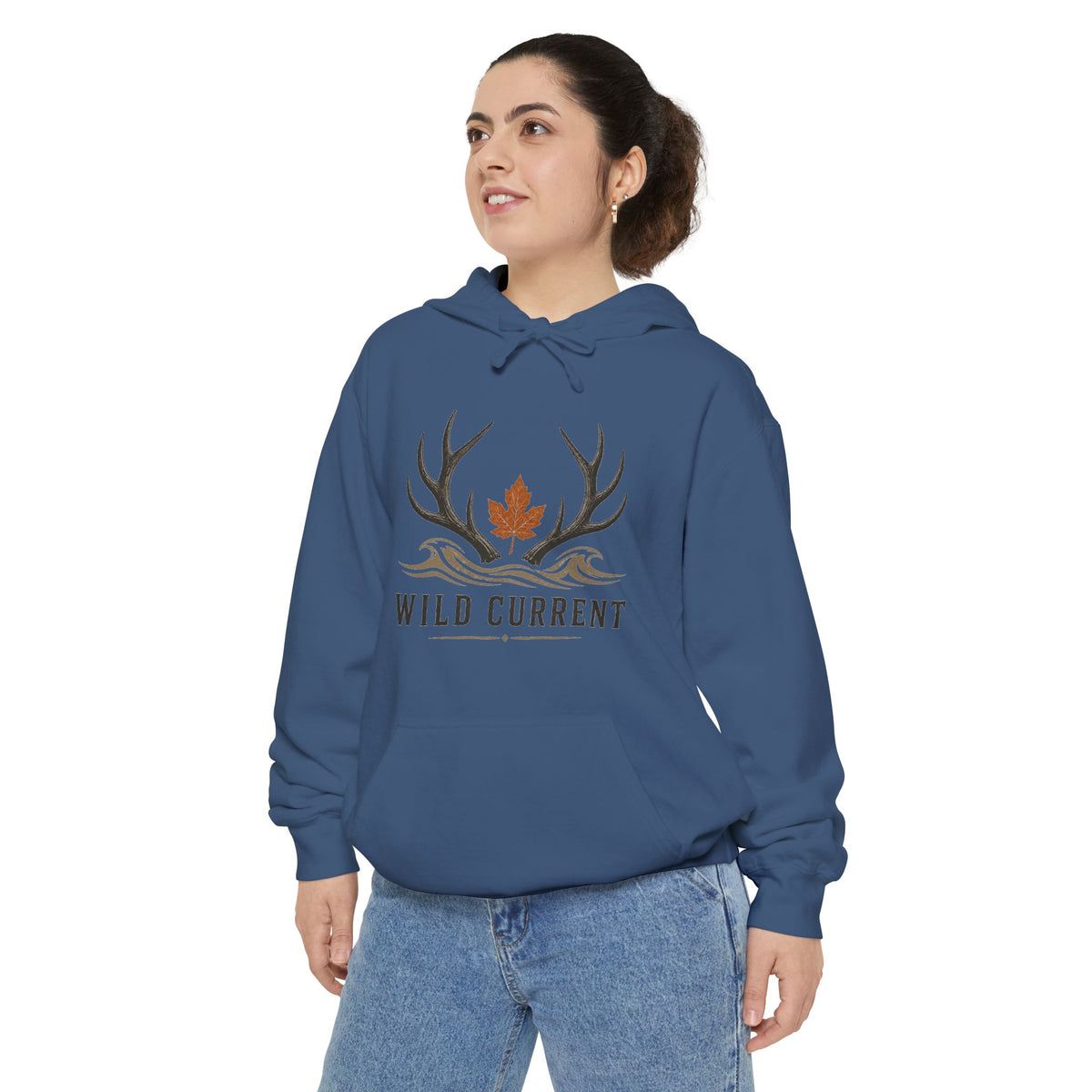 Wild Current Antler Hoodie — Rustic Maple Leaf Outdoor Sweatshirt